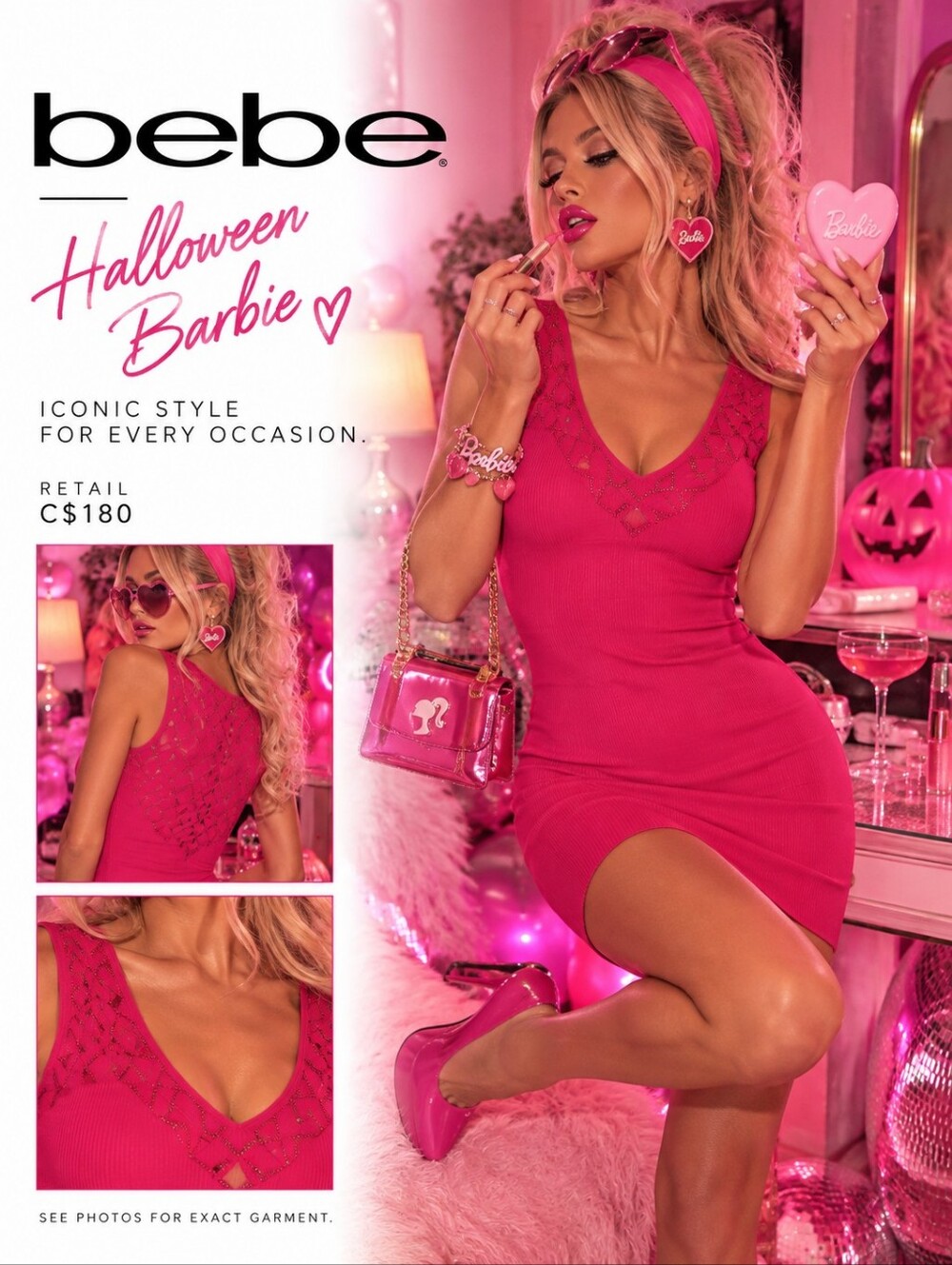 bebe barbie pink Mini Dress Lik New Bodycon Dark Fem Y2k Party halloween costume